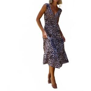 NEW FELICITE smocked midi dress in dark leopard